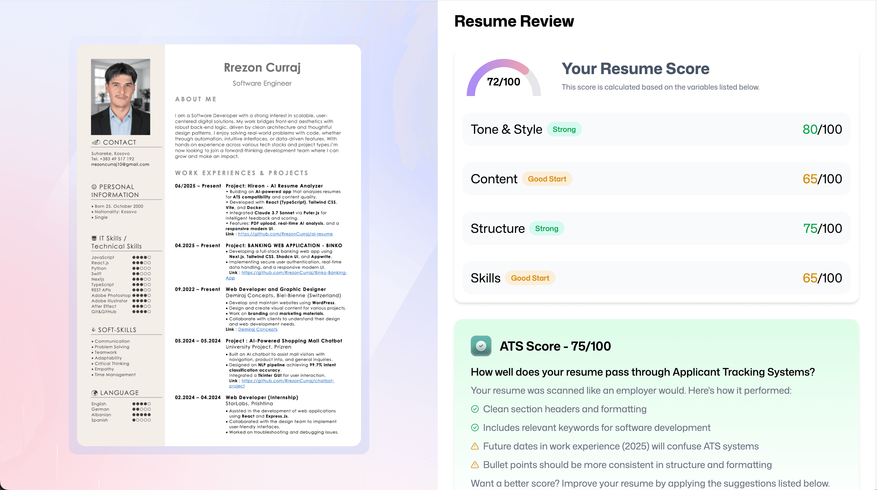 Hireon - AI Resume Analyzer Preview