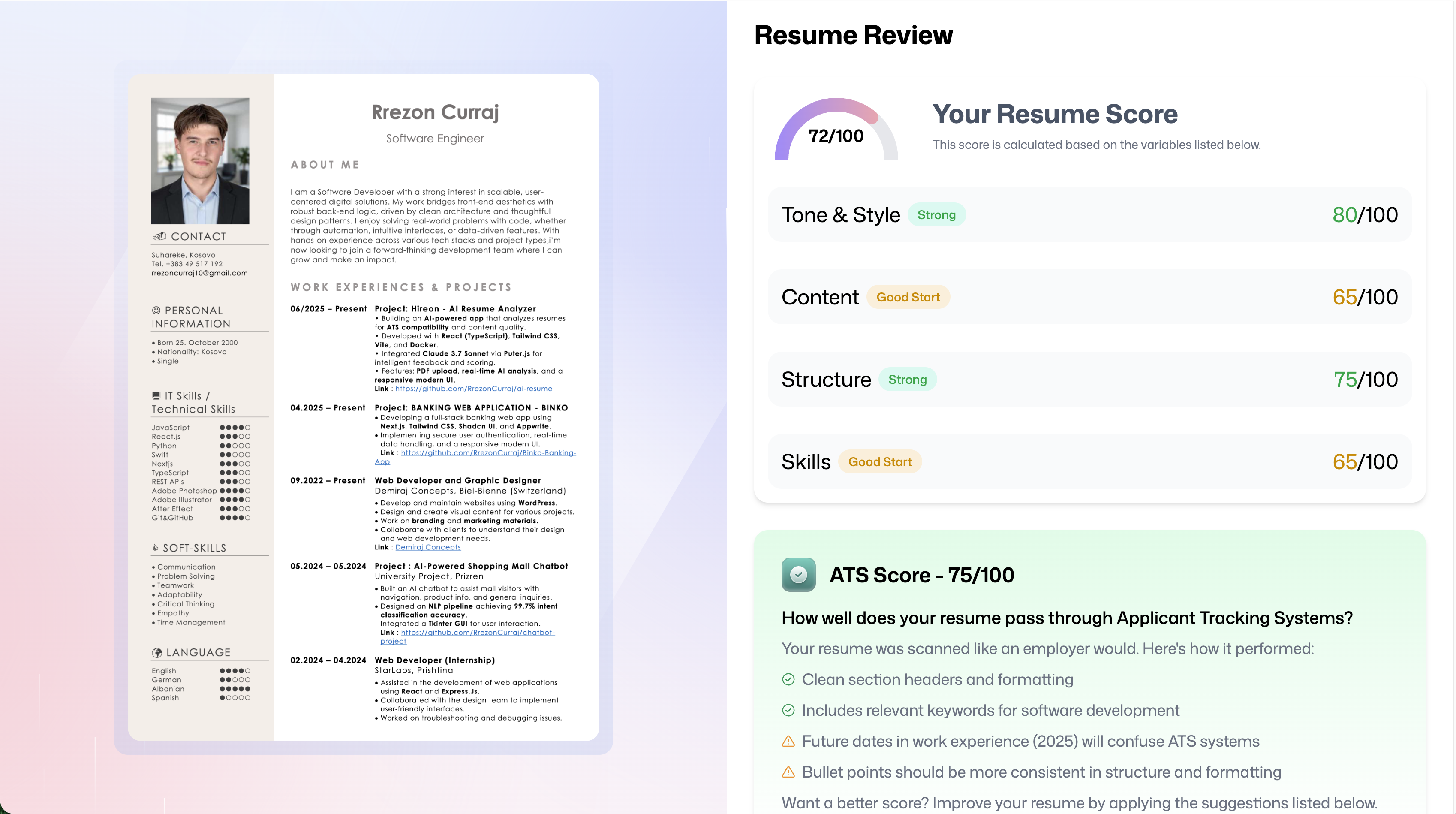 Hireon - AI Resume Analyzer Preview